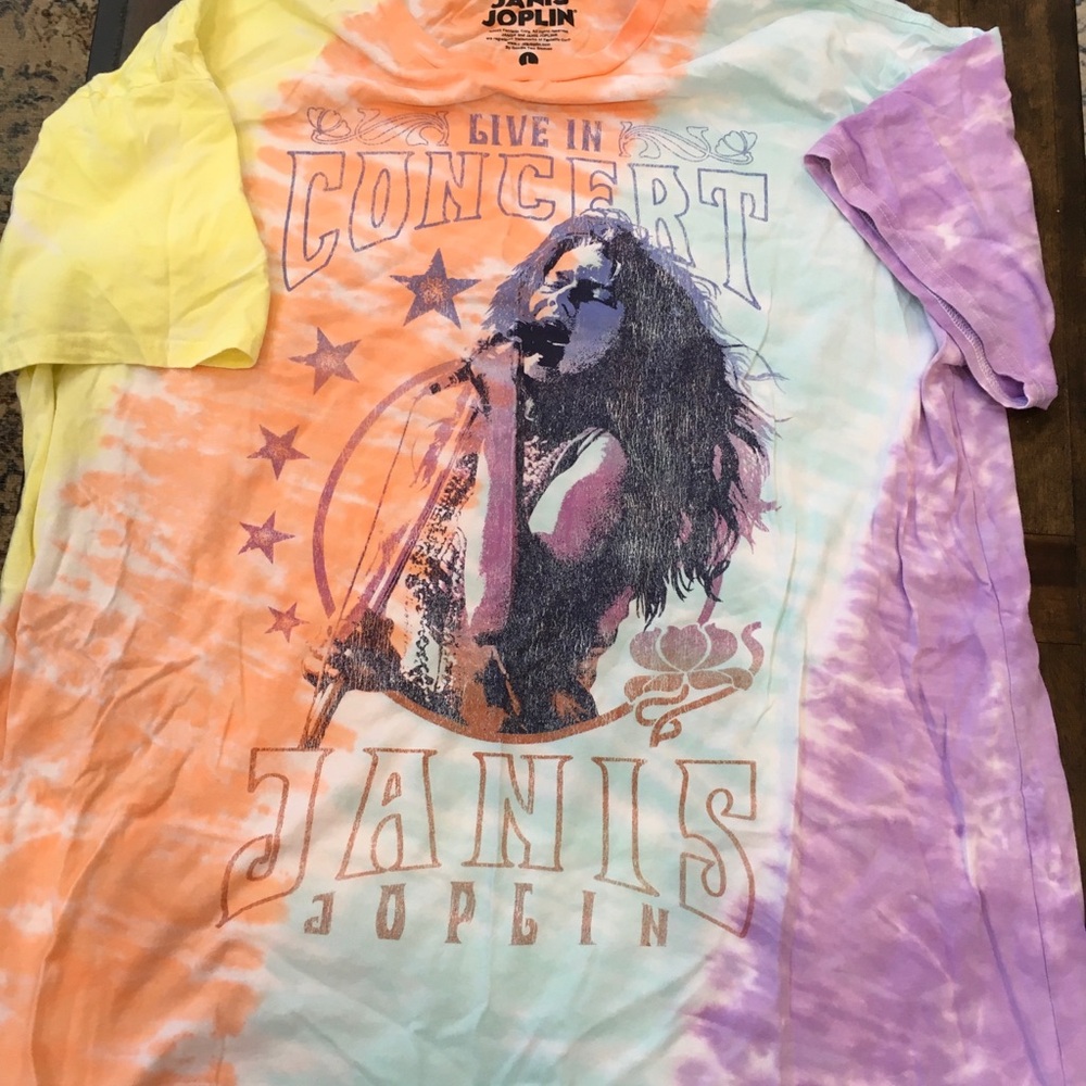 Retro Graphic Music Janis Joplin Concert T-Shirt Large Fringed Multicolors